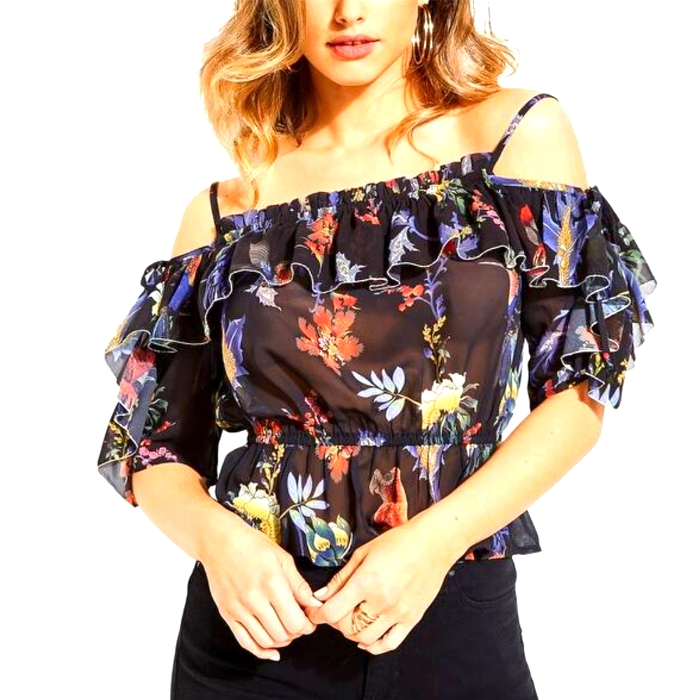 GUESS Blouse Birds of Paradise Sheer Small